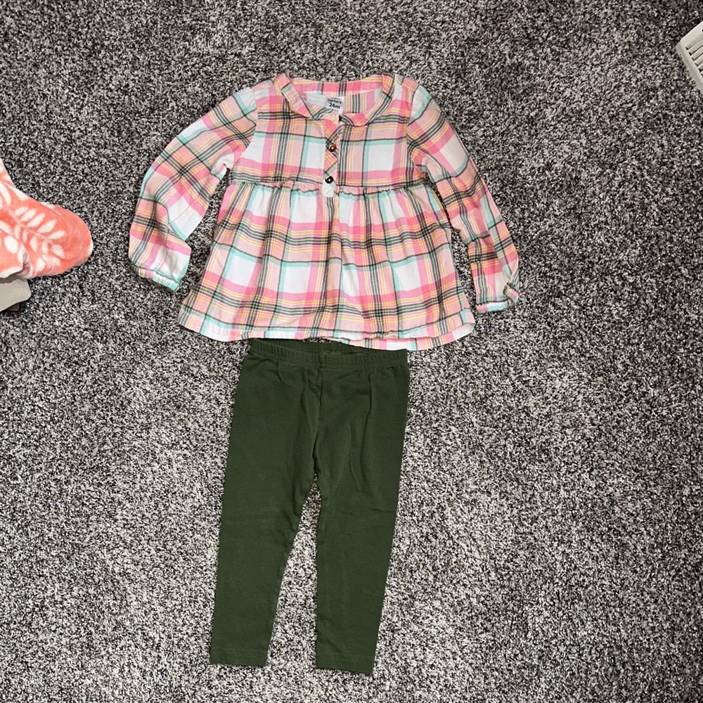 Carter's Pink and Green Plaid Baby Shirt & Matching Green Pants - Picture 1 of 14